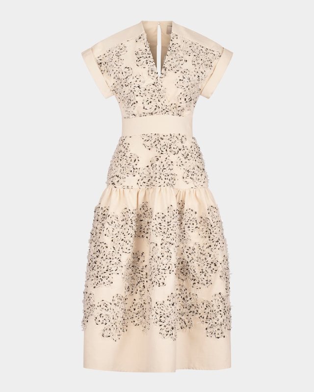 Metaponto Floral Embroidered Drop-Waist Midi Dress